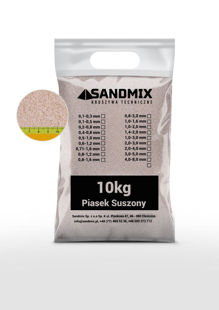 sandmix, piasek suszony kwarcowy, kolor naturalny, opakowanie worek 10kg, frakcja 0,1-0,5mm
