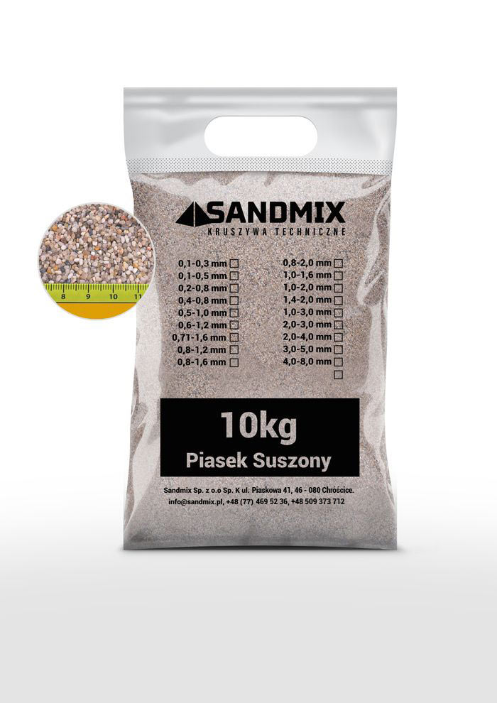 sandmix, piasek suszony kwarcowy, kolor naturalny, opakowanie worek 10kg, frakcja 1,4-2,0mm