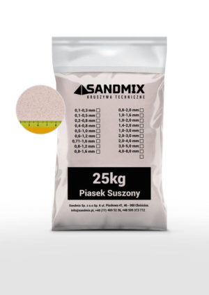 sandmix, piasek suszony kwarcowy, kolor naturalny, opakowanie worek 25kg, frakcja 0,1-0,3mm