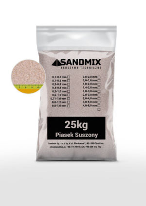 sandmix, piasek suszony kwarcowy, kolor naturalny, opakowanie worek 25kg, frakcja 0,1-0,5mm