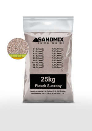 sandmix, piasek suszony kwarcowy, kolor naturalny, opakowanie worek 25kg, frakcja 0,71-1,6mm