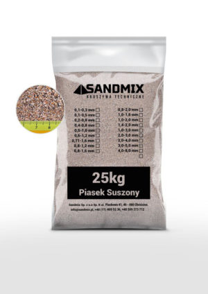 sandmix, piasek suszony kwarcowy, kolor naturalny, opakowanie worek 25kg, frakcja 0,8-1,6mm