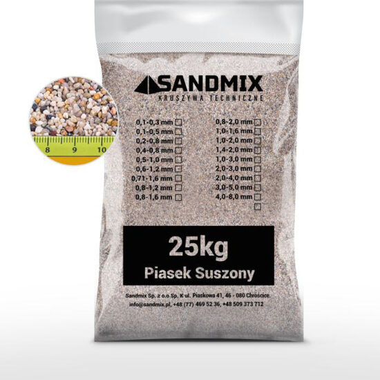 sandmix, piasek suszony kwarcowy, kolor naturalny, opakowanie worek 25kg, frakcja 2,0-4,0mm